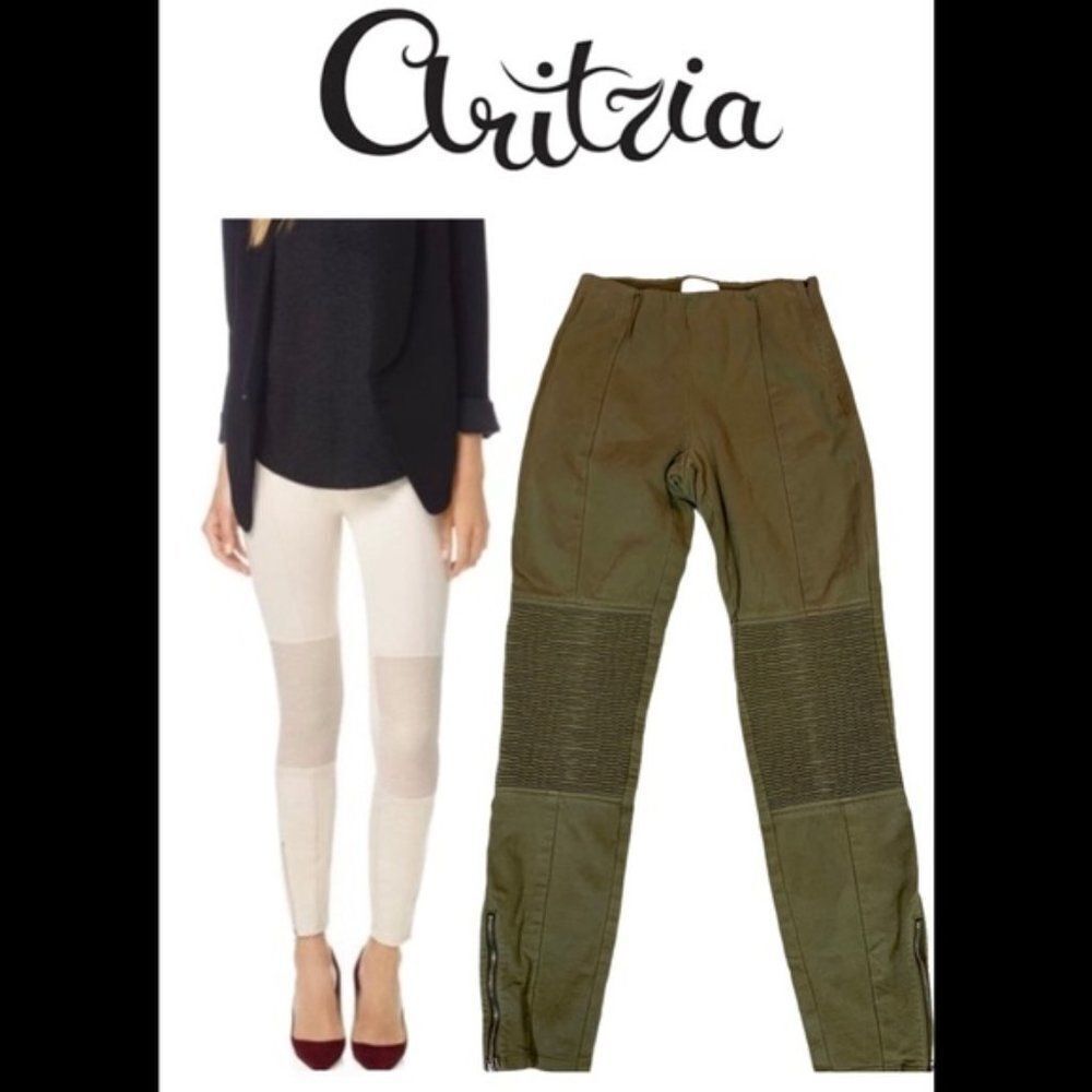𝅺WILFRED Aritzia Allumette Pant Moto Skinny Olive green Sz 2
